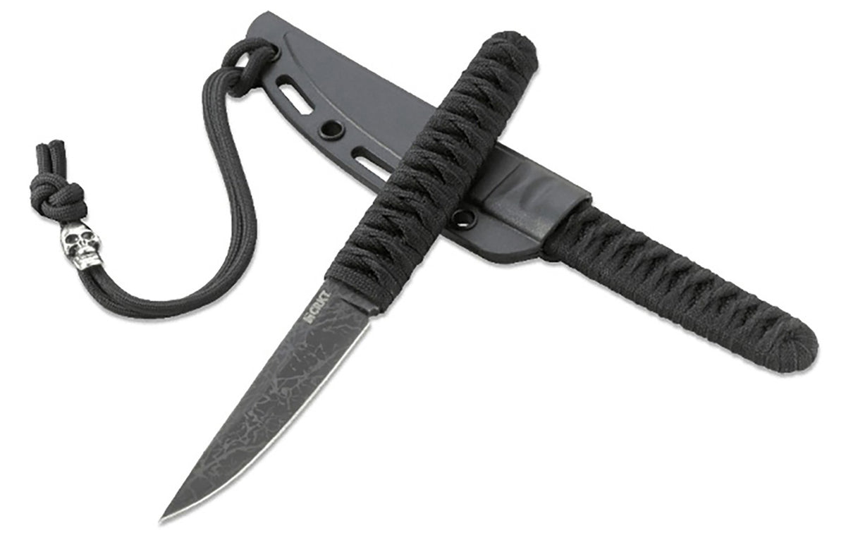 CRKT Obake 2367 3.64" Fixed Plain Gray TiCN Acid Etch 8Cr14MoV Stainless Blade, Nylon Cord Wrap SS Handle with Sheath