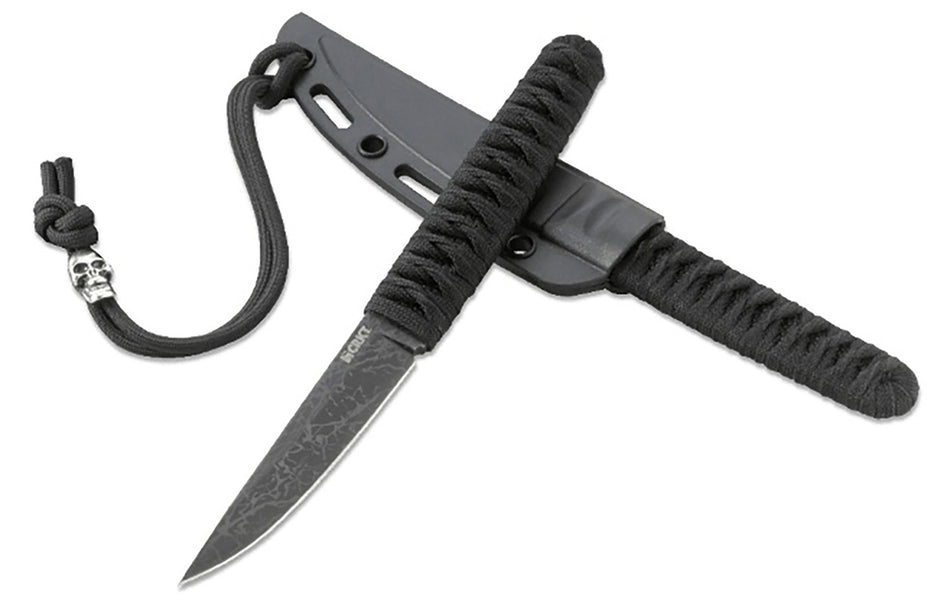 CRKT Obake 2367 3.64" Fixed Plain Gray TiCN Acid Etch 8Cr14MoV Stainless Blade, Nylon Cord Wrap SS Handle with Sheath