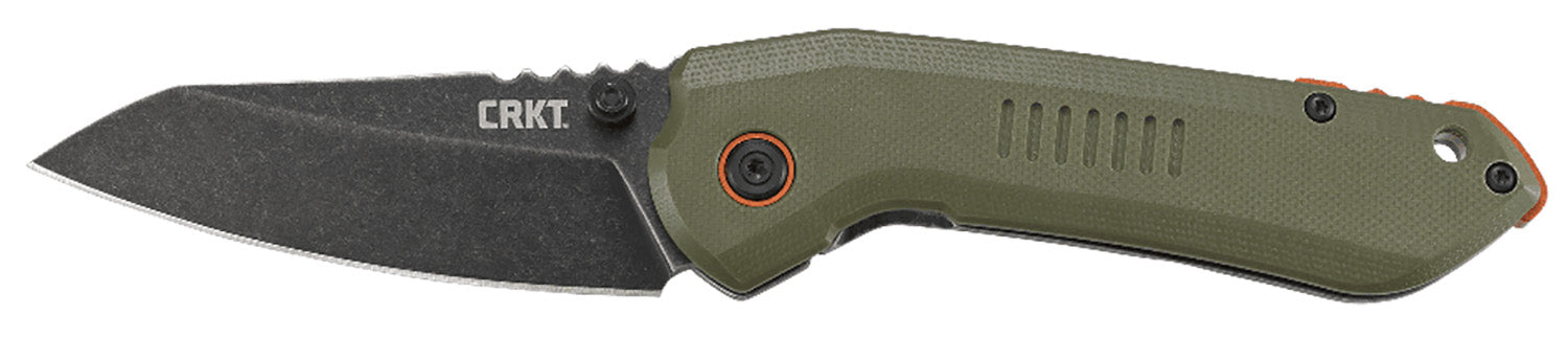 CRKT Overland 6280 3" Folding Plain Sheepsfoot Stonewashed 8Cr13MoV Stainless Blade, Green G10 SS Handle and Pocket Clip