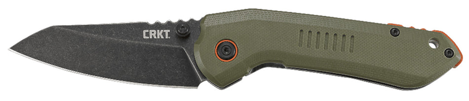 CRKT Overland 6280 3" Folding Plain Sheepsfoot Stonewashed 8Cr13MoV Stainless Blade, Green G10 SS Handle and Pocket Clip