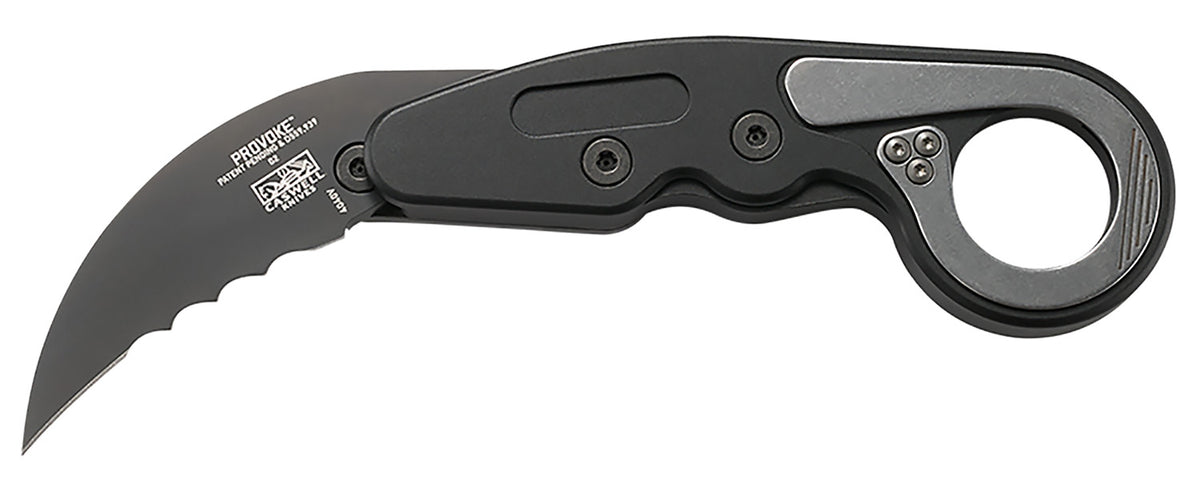 CRKT Provoke 4040V 2.41" Folding Veff Serrated Hawkbill Black TiCN D2 Steel Blade, Black Anodized Aluminum Handle