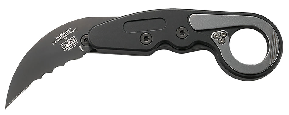 CRKT Provoke 4040V 2.41" Folding Veff Serrated Hawkbill Black TiCN D2 Steel Blade, Black Anodized Aluminum Handle