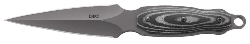 CRKT Shrill 2075 4.77" Fixed Dual-Edge Plain Gray TiN 8Cr13MoV Stainless Blade, Black and Gray SS Resin Fiber Handle and Sheath