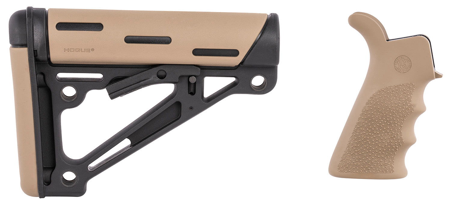 Hogue OverMolded Collapsible Buttstock with Finger Grooved Grip for AR-15 M16 FDE Commercial Tube