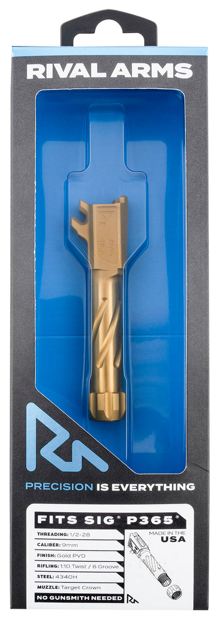 Rival Arms RA20P002E 9mm Luger Match-Grade Threaded Drop-In Barrel 3.10" Gold PVD Sig P365