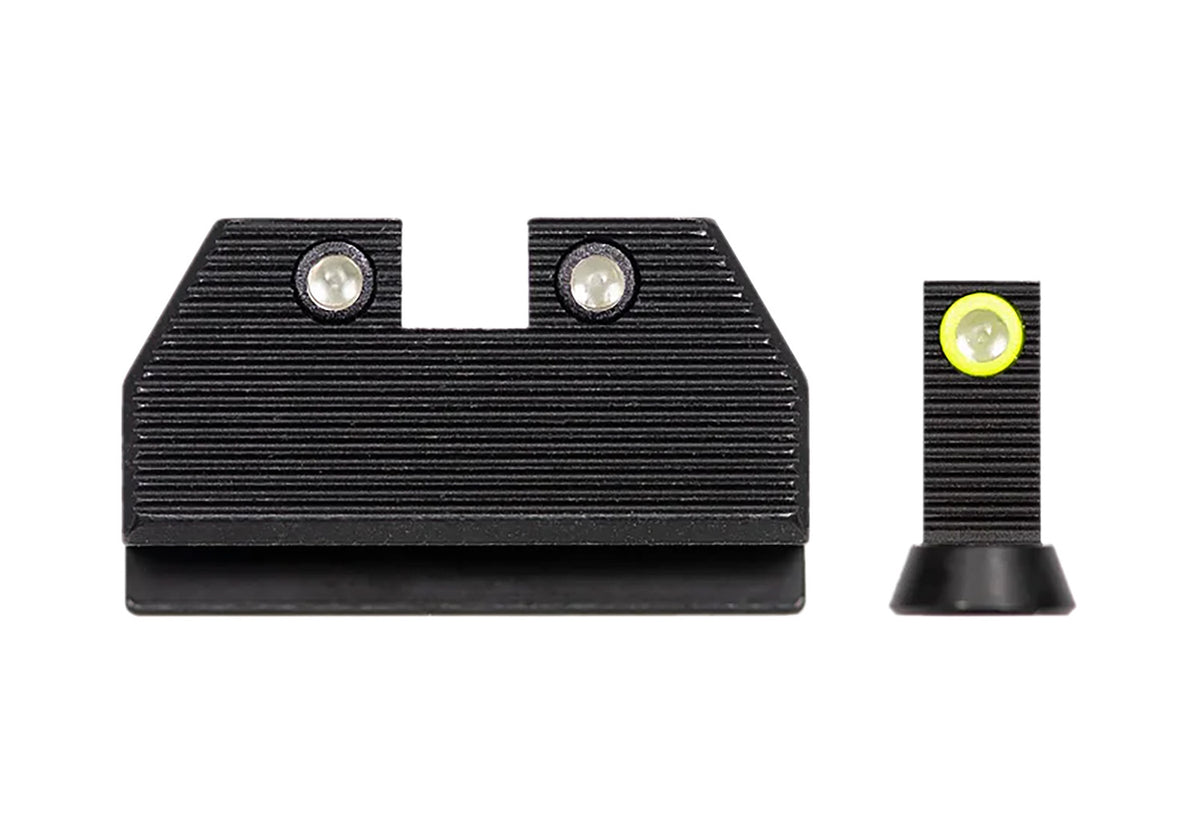 Night Fision Optics Ready Stealth Tritium Night Sights for CZ P-10C/F/S – Yellow Outline Front & Black Outline Rear