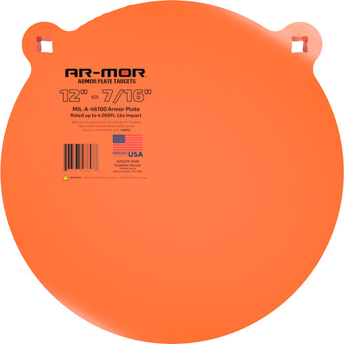 AR-MOR 12 Inch Orange Round MIL41600 Steel Gong Target 7/16" Thick