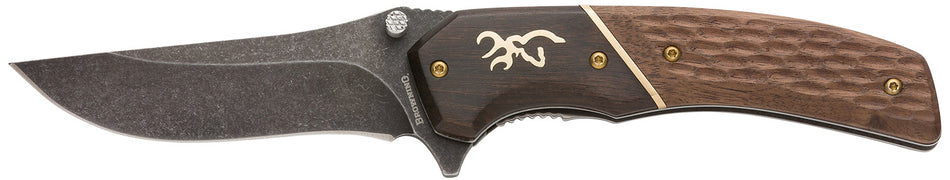 Browning 3220392 Hunter Large 3.50" Folding Drop Point 440C Stonewashed Stainless Steel Jigged Walnut Handle