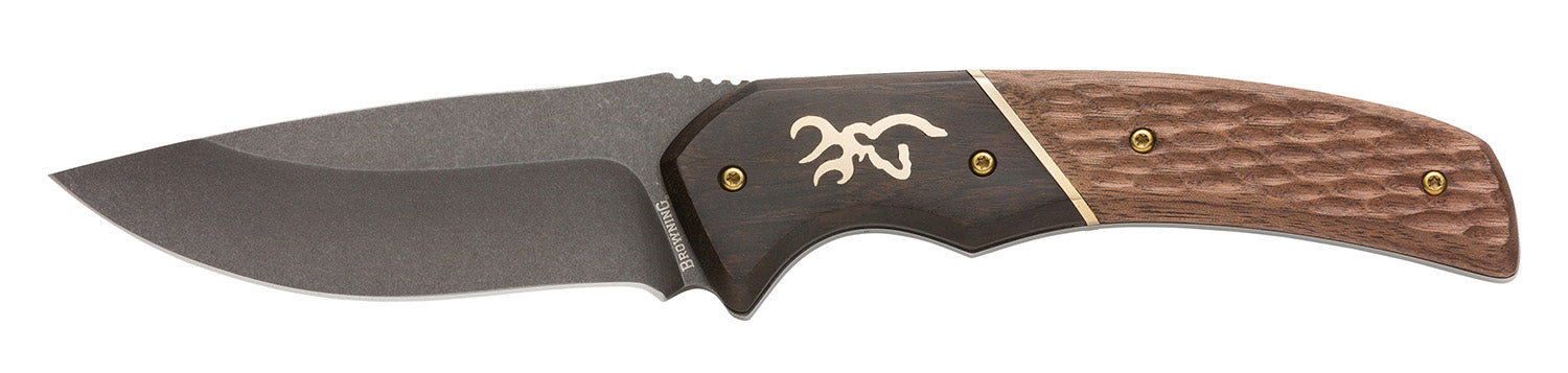Browning 3220397 Hunter Large 3.63" Fixed Drop Point 440C Stonewashed Stainless Steel Jigged Walnut Handle w/Sheath