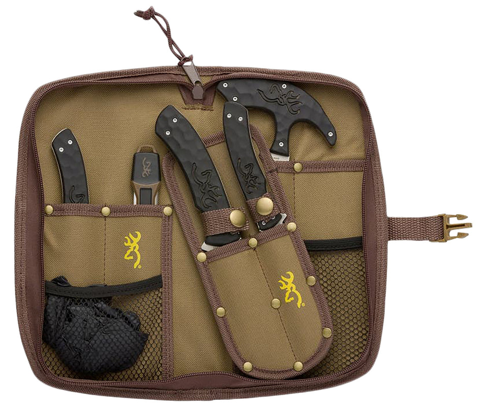 Browning 3220422B Primal 6-Piece Fixed Blade Combo Set Bone Saw Caper Gut Tool Skinner 8Cr13MoV SS Polymer Handle