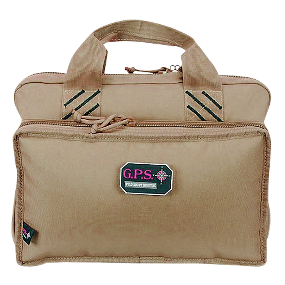 GPS 1310PCT Quad Tan Range Bag with Quilted Tricot Pockets and Velour-Lined Glasses Pocket, 4 Handgun Capacity