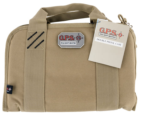 GPS 1308PCT Double Tan Pistol Case with Ammo Dump Cup, Accessory Pockets, and Heavy-Duty Lockable Zippers