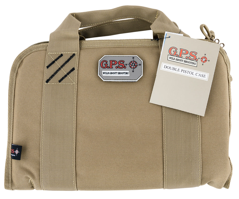 GPS 1308PCT Double Tan Pistol Case with Ammo Dump Cup, Accessory Pockets, and Heavy-Duty Lockable Zippers