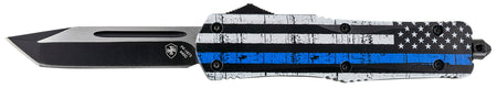 Templar LBTB231 Gen II Back The Blue Large 3.50" OTF Tanto 440C Stonewashed Blade Blue Line Aluminum Handle Glass Breaker