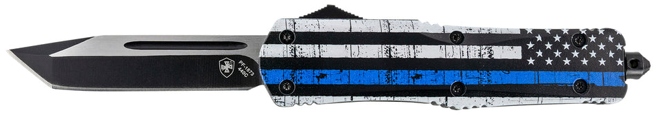 Templar LBTB231 Gen II Back The Blue Large 3.50" OTF Tanto 440C Stonewashed Blade Blue Line Aluminum Handle Glass Breaker