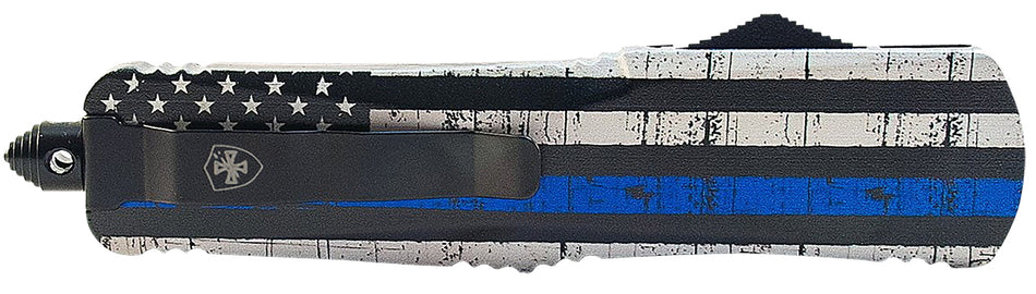 Templar LBTB131 Gen II Back The Blue Large 3.50" OTF Dagger 440C Stonewashed Blade Black & White Blue Line Handle Glass Breaker