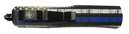 Templar MBTB331 Gen II Back The Blue Slim 3.43" OTF Drop Point 440C Stonewashed Blade Black & White Blue Line Handle Glass Breaker