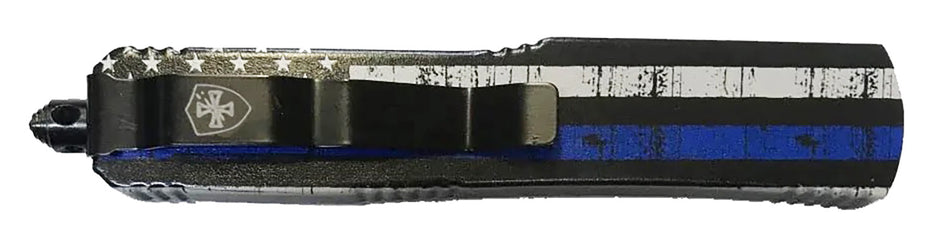 Templar MBTB331 Gen II Back The Blue Slim 3.43" OTF Drop Point 440C Stonewashed Blade Black & White Blue Line Handle Glass Breaker