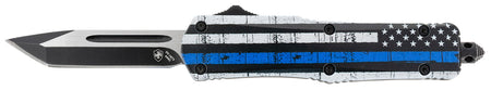Templar SBTB231 Gen II Back The Blue Small 2.69" OTF Tanto 440C Stonewashed Blade Black & White Blue Line Handle Glass Breaker