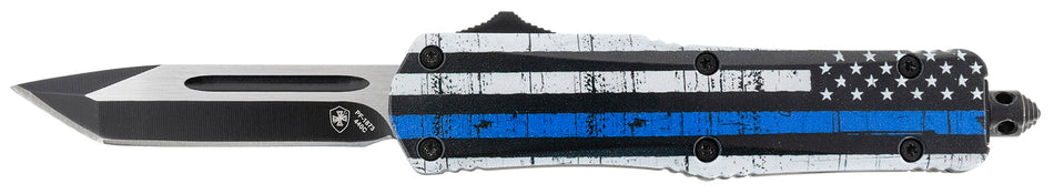 Templar SBTB231 Gen II Back The Blue Small 2.69" OTF Tanto 440C Stonewashed Blade Black & White Blue Line Handle Glass Breaker