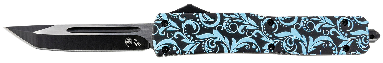 Templar MMDT231 Gen II Slim OTF Tanto Knife 3.43" Stonewashed 440C SS Blade, 5.05" Teal Aluminum Handle, Glass Breaker