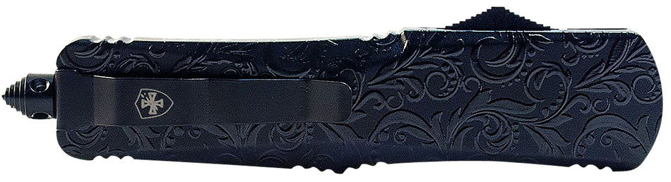 Templar MMDG131 Gen II Slim OTF Dagger Knife 3.43" Stonewashed 440C SS Blade, 5.05" Black Gloss Aluminum Handle, Glass Breaker