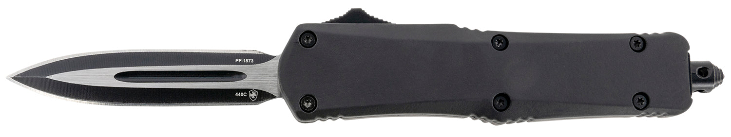 Templar SBR131 Gen II Small 2.69" OTF Dagger Plain 440C SS Blade, 4.31" Black Aluminum Rubber Handle with Glass Breaker & Pocket Clip