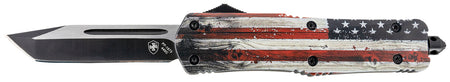 Templar LWUS231 Gen II Large OTF Tanto Knife 3.50" Stonewashed 440C SS Blade, 5.25" Wood Grain US Flag Aluminum Handle, Glass Breaker