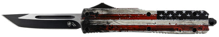 Templar MWUS231 Gen II Wood US Flag Slim OTF Tanto Knife 3.43" Stonewashed 440C SS Blade, 5.05" Painted Wood Grain US Flag Aluminum Handle, Glass Breaker