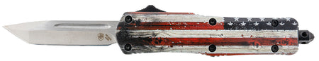Templar SWUS232 Gen II Small 2.69" OTF Tanto Plain 440C SS Blade, 4.31" Painted Wood Grain US Flag Aluminum Handle & Glass Breaker