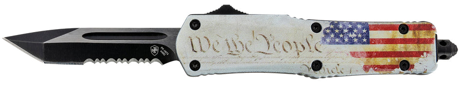 Templar SWTP531 Gen II Small 2.25" OTF Tanto Part Serrated 440C SS Blade, 4.31" We The People White Aluminum Handle & Glass Breaker