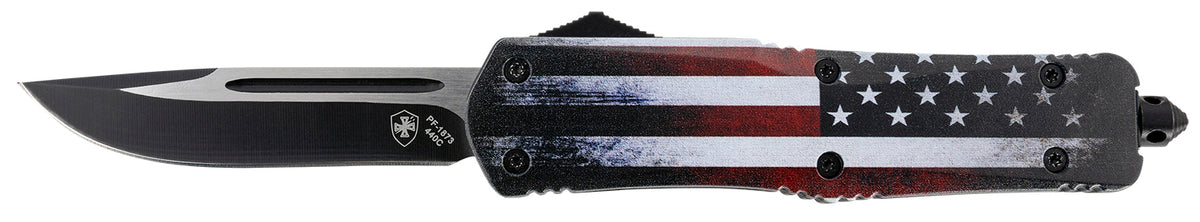 Templar LUS331 Gen II US Flag Large OTF Drop Point Knife 3.50" Stonewashed 440C SS Blade, 5.25" US Flag Aluminum Handle, Glass Breaker