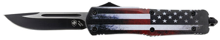 Templar LUS331 Gen II US Flag Large OTF Drop Point Knife 3.50" Stonewashed 440C SS Blade, 5.25" US Flag Aluminum Handle, Glass Breaker