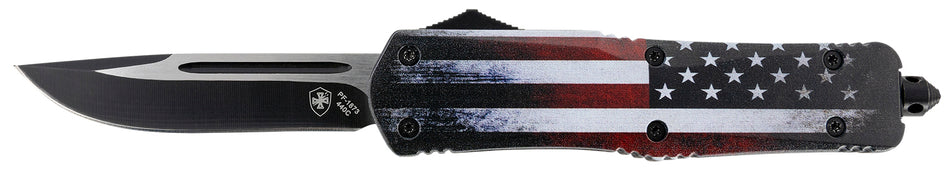 Templar LUS331 Gen II US Flag Large OTF Drop Point Knife 3.50" Stonewashed 440C SS Blade, 5.25" US Flag Aluminum Handle, Glass Breaker