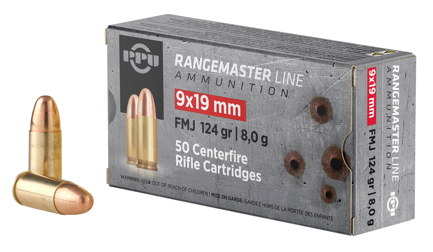Prvi Partizan 9mm Luger/Parabellum PPRM9M Rangemaster Full Metal Jacket FMJ 124 Grain