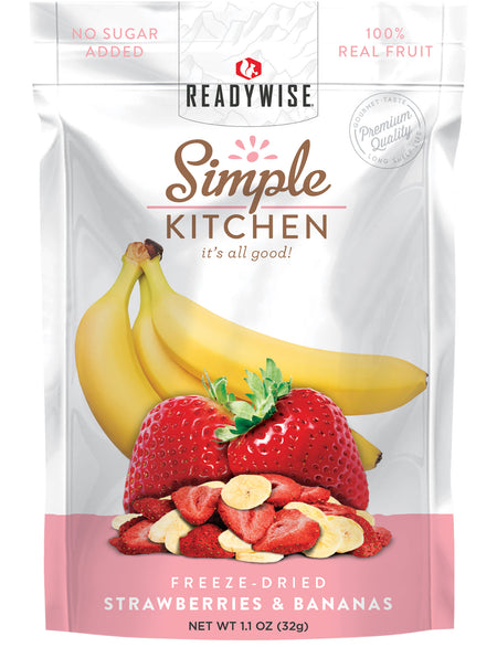 ReadyWise SK05009 Simple Kitchen Freeze-Dried Strawberry Banana Snack 1-Serving Pouch Case of 6