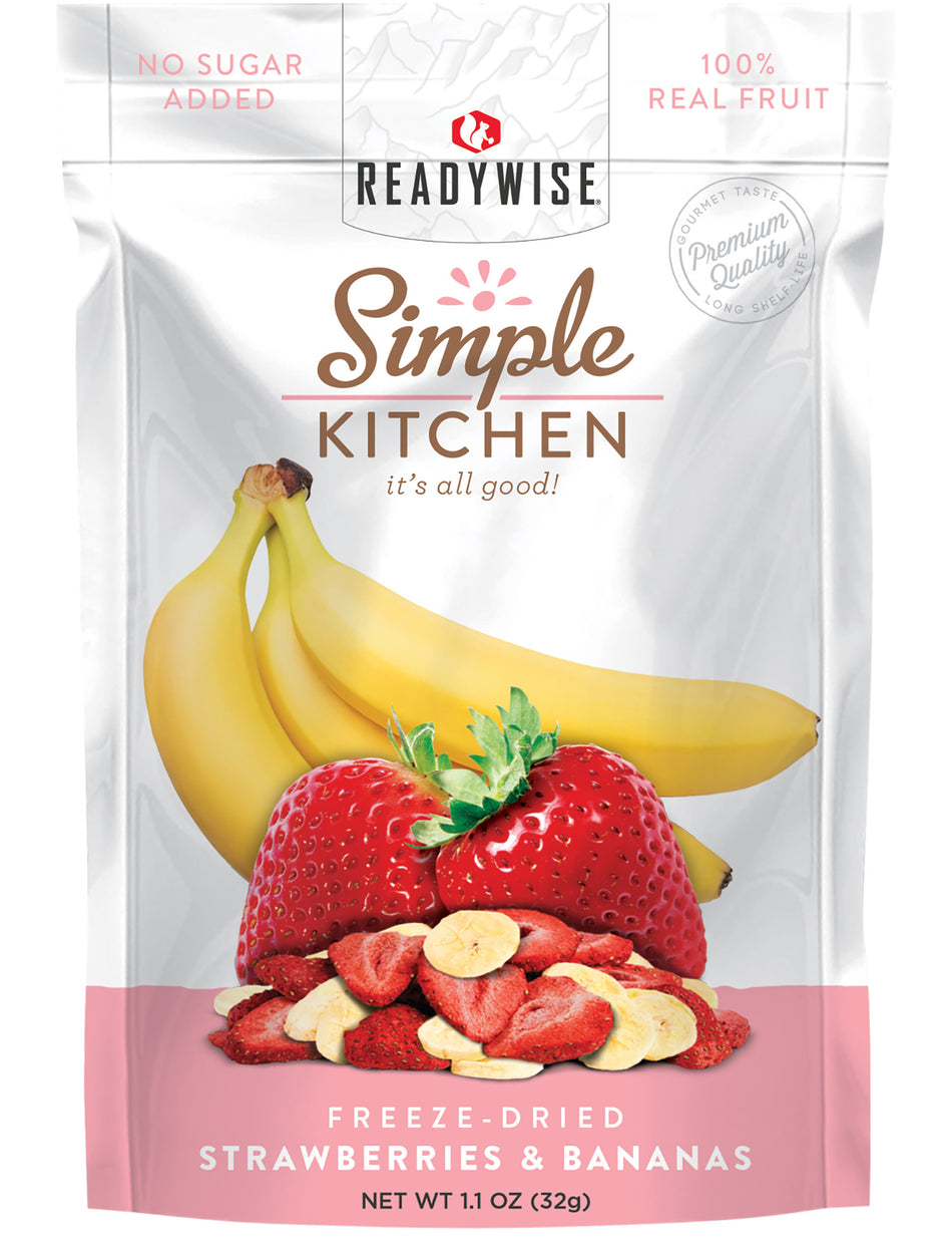 ReadyWise SK05009 Simple Kitchen Freeze-Dried Strawberry Banana Snack 1-Serving Pouch Case of 6
