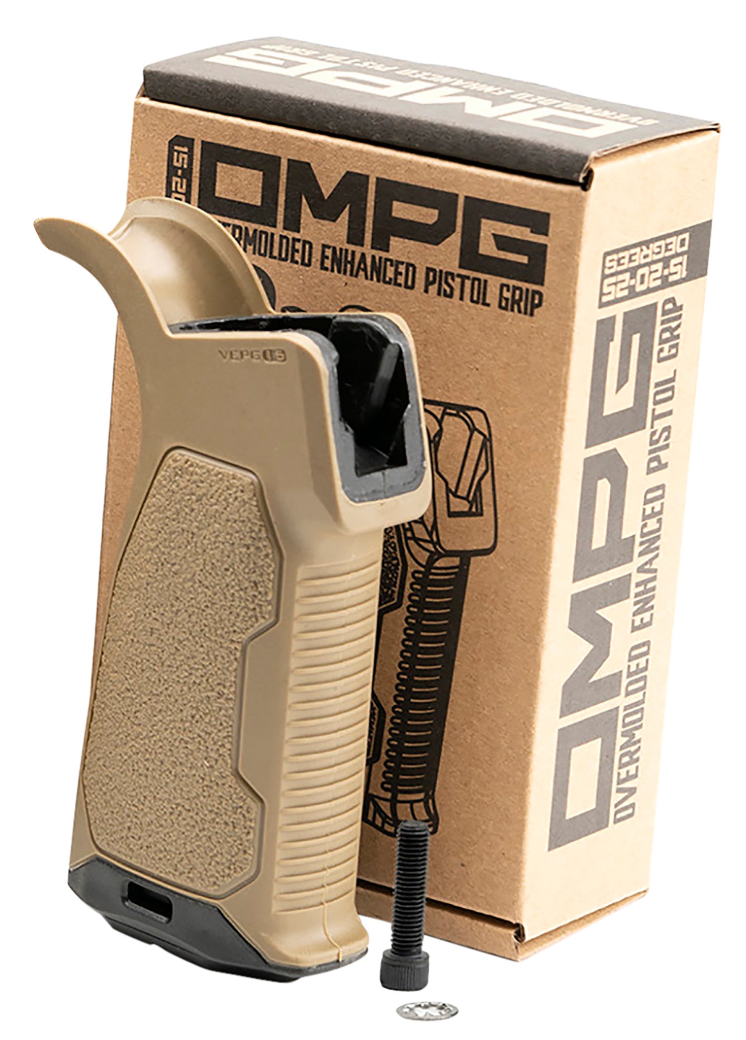 Strike Industries AR Enhanced Overmolded Pistol Grip AROMPG15FDE FDE Rubber 15°