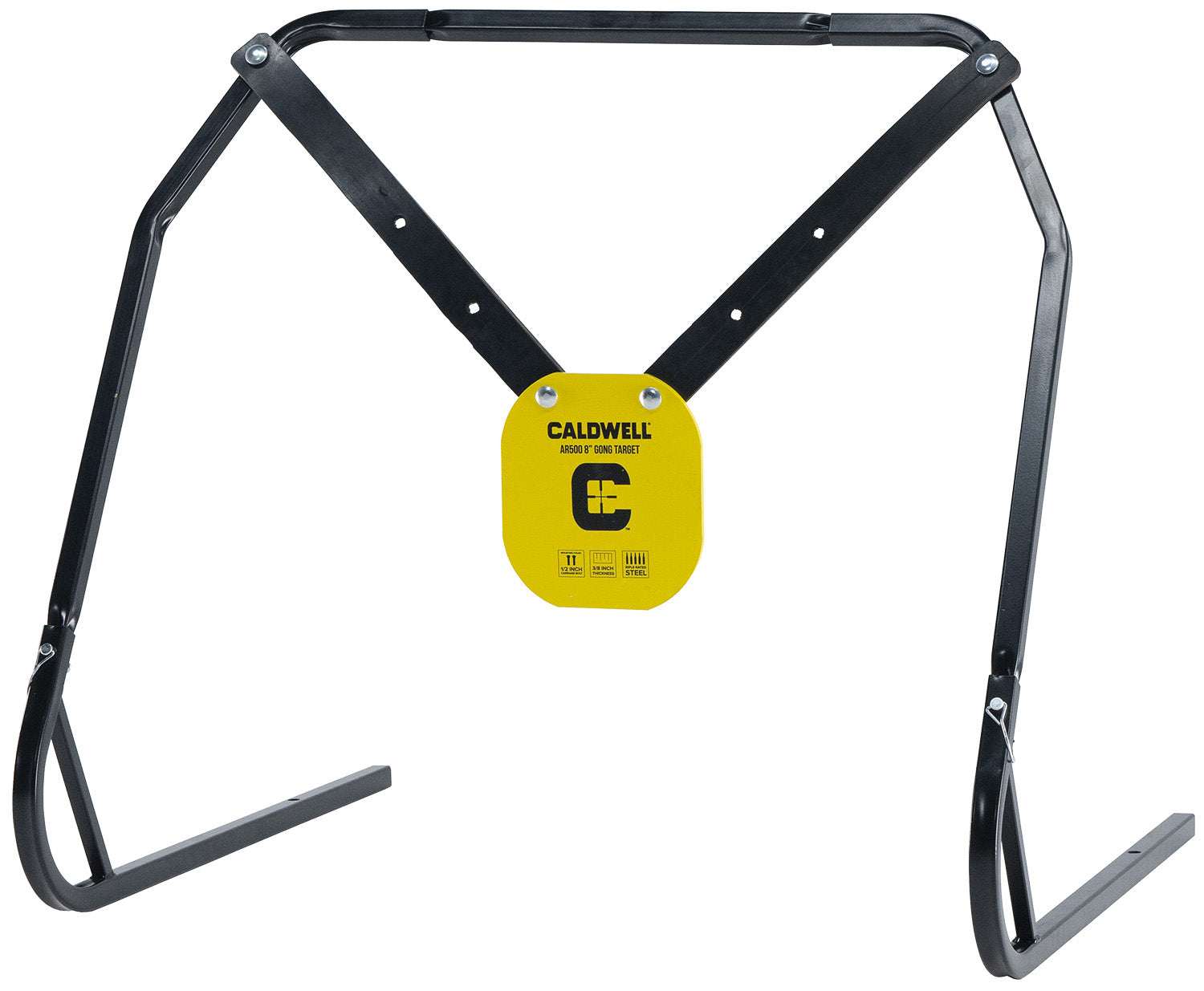 Caldwell AR500 Steel 8" Gong Target and Collapsible Stand Combo with XL Strap Hangers Yellow