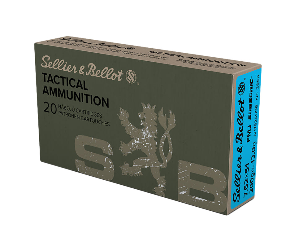 Sellier & Bellot (S&B) .308 Win / 7.62x51mm SB762SUBB Subsonic Full Metal Jacket Subsonic 200 Grain
