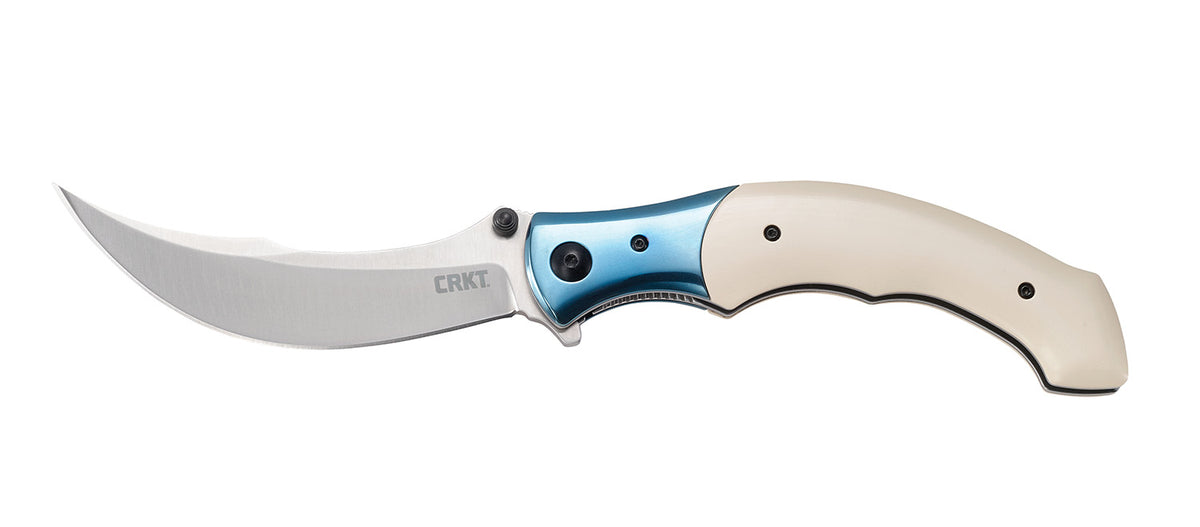 CRKT Ritual 7471 Tactical Folding Knife 4.37" 12C27 Sandvik Blade Ivory Blue Resin Handle Stainless Bolster