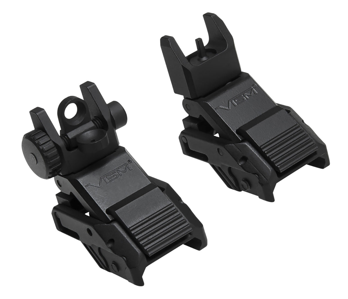 NcStar Pro Series Folding Front and Rear Backup Sight Set Black A2 Dual Aperture for AR-Platform