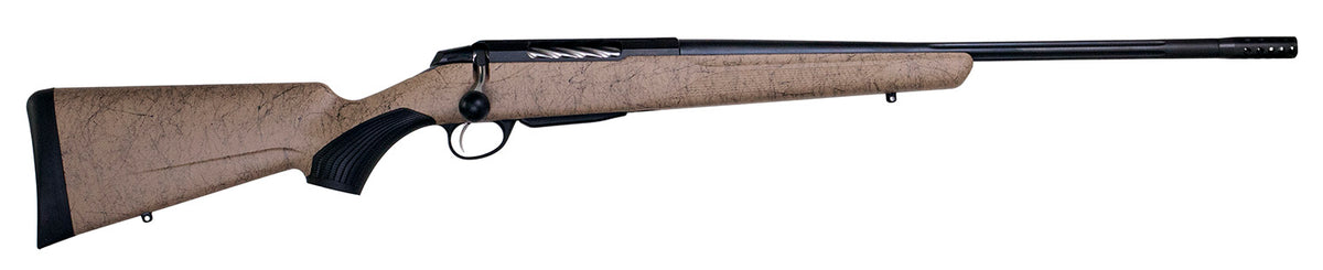 Tikka JRTXRT319 T3x Lite 6.5 PRC 3+1 24.30" Fluted/Threaded, Black Barrel/Rec, Black Webbed Tan Roughtech Synthetic Stock, Interchangeable Grip, Muzzle Brake