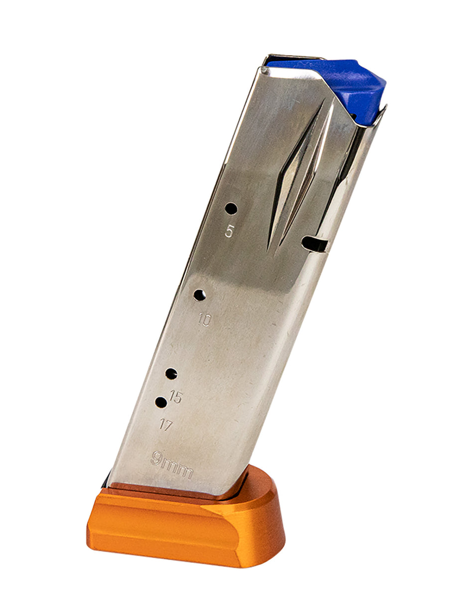 CZ-USA 11163 19-Round 9mm Luger Magazine for CZ Shadow 2/SP-01 Nickel with Orange Floorplate