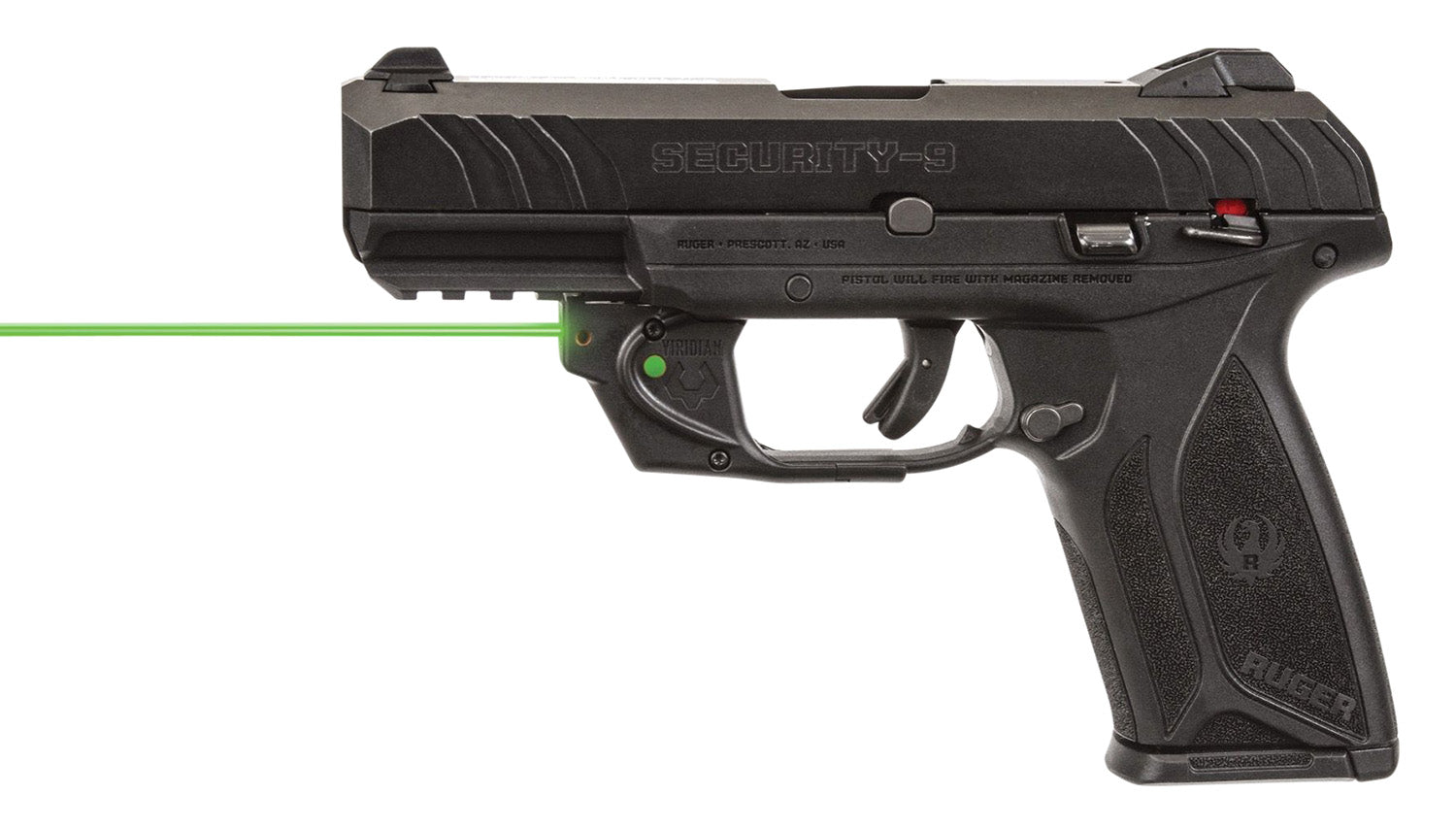 Viridian E-Series 9120023 Green Laser Sight Ruger Security 9 380 Full Size Compact Trigger Guard Black