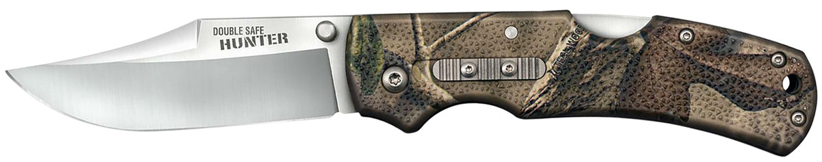 Cold Steel Double Safe Hunter CS23JD 3.50" Folding 8Cr13MoV SS Clip Point Blade, Camo GFN Handle Includes Pocket Clip