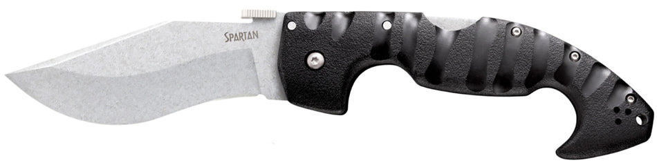 Cold Steel Spartan CS21ST 4.50" Folding Plain Stone Washed AUS-10A SS Blade, Black Griv-Ex w/Steel Liners Handle Pocket Clip