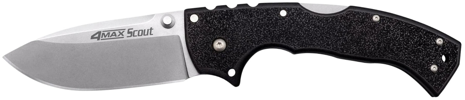 Cold Steel 4-Max Scout CS62RQ 4" Folding Stone Washed AUS-10A SS Blade, Black Griv-Ex Handle Stainless Steel Liners & Clip