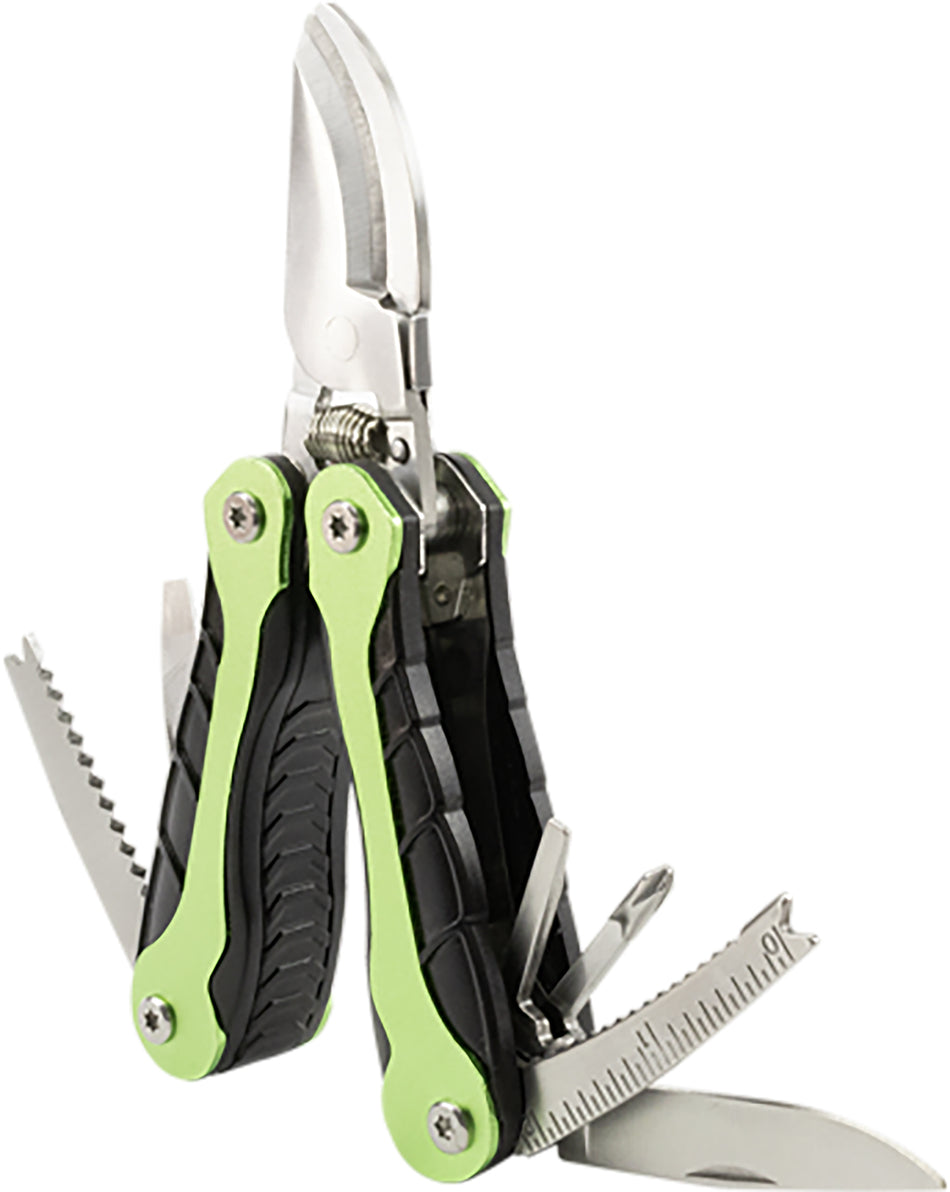 AccuSharp 084C Folding Gardener's Multi-Tool - Black/Green with Pruners, Fish Scaler, Knife & Belt Loop Case
