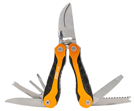 AccuSharp 085C Folding Sportsman's Multi-Tool Black/Orange - Pruner, Saw, Hook Remover & Nylon Belt Clip Case